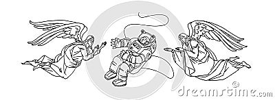 Guardian angels rescue an astronaut in outer space, vector illustration Vector Illustration